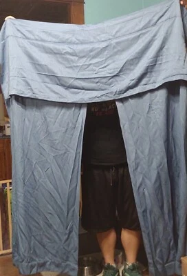 Cortinas a Rayas Azul Country con Balanza 61" X 56" 3 Secciones, Tijeras De Colección Foto 1 de 4