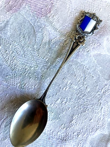 KOSTENLOSER Versand Mitte 20. Jahrhundert Luzern Schweizer Emaille Silber Souvenir Löffel 4-1/2" - Bild 1 von 8