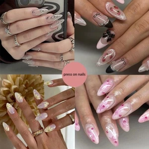 French Almond Press On Nails Medium-Length, Aurora Ice Transparent False Nails - Bild 1 von 10