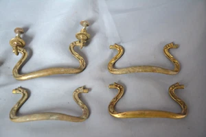 NICE SET 4 ANTIQUE SOLID BRASS BAIL PULLS W POSTS/BACKPLATES C 1890s (R11) - Picture 1 of 8