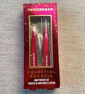 Tweezerman Celestial Fuchsia 2-Piece Mini Slant & Point Tweezer Set - NIB Sealed