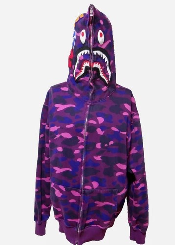 A BATHING APE (BAPE) A BATHING APE BIG HEAD VIOLA GIACCA MIMETICA UOMO JP TAGLIA 2XL VESTIBILITÀ COME US MEDIUM