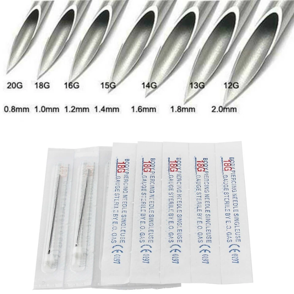 5 STÜCK STERILE PIERCING NADELN NADEL 0,8MM-3,2MM 8G 10G 12G 13G 14G 16G 18G 20G - Bild 1 von 1