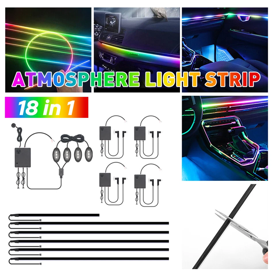 Kit de luces interiores LED RGB para automóvil guía acrílica fibra óptica luz ambiental sinfonía Foto 1 de 4