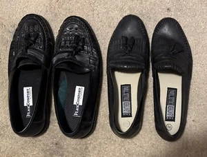 2 Pair Men's Black Leather Slip-on Dress Shoes Size 9.5 Loafer - NEW - Picture 1 of 5