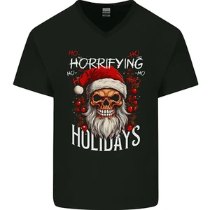 Horror Holidays Malvado Santa Calavera Navidad Navidad Hombres Cuello en V Camiseta Algodón - Imagen 1 de 3