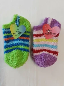 Lot X2 Kids No-Show Fuzzy Socks (1)Purple & (1) Green Size 5-6.5 NEW WITH TAGS! - Picture 1 of 5