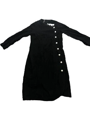 Vestido falda midi vintage de terciopelo negro con botones completos Foto 1 de 4