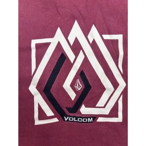 Men's Volcom Logo Burgundy Hoodie Large Gray Streetwear Skateboarding - Picture 1 of 14