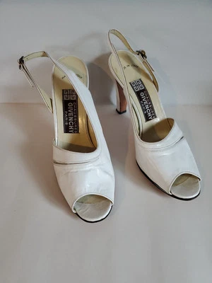 Винтажный Chaussures Givenchy Париж Италия размер 8 B слинга назад заглянуть носок белый - Изображение 1 из 4