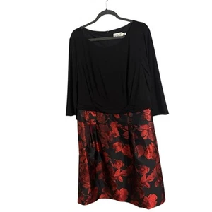 Vestido midi Eliza J negro rojo floral línea A talla 18W nuevo con etiquetas - Imagen 1 de 10