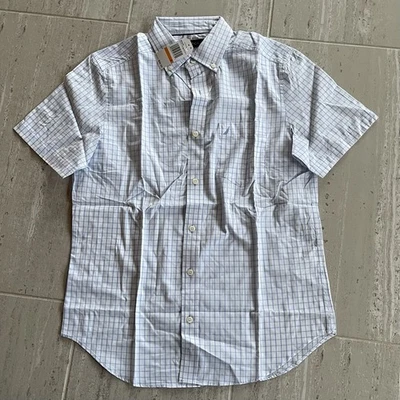 Nautica Men’s Button Down Blue Plaid On White Short Sleeve Shirt Size Small NWT - Image 1 of 4