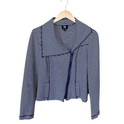 VALE LA PENA Jersey Moto Chaqueta Rayas Azul Blanco Asimétrico Cremallera Cuello Bolsillo 6 Usada en Excelente Condición Foto 1 de 4