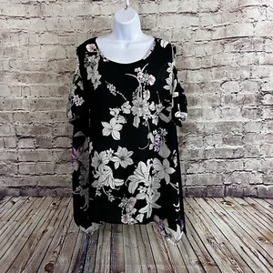 Blusa Avenue para mujer talla 22/24 negra floral transparente manga corta hombro frío - Imagen 1 de 10