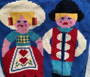 Scheepjeswol Holland Dutch Couple Cross Stitch Embroidery Completed Pillow 18” - Picture 1 of 6