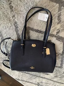 NWT Coach Crossgrain Leather Turnlock Carryall 29 Navy/Gold 37782 - Picture 1 of 9