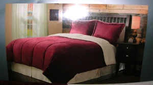 Maroon & White Full/Queen 3-Piece Sherpa Comforter Set ARCTIC TRAIL Trading Co. - Picture 1 of 5