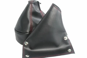 Fits Datsun 240z, 260z, 280z Leather Manual & E-Brake Boots SET w/Red Stitch - Imagen 1 de 5