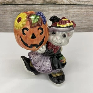 Fitz and Floyd Halloween Kitty Cat Witch Pumpkin Candle Holder 1995 - Picture 1 of 11