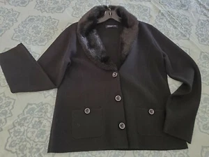 Jones New York Signatures Black Sweater Jacket W/ Faux Fur Collar Women's Med. - Picture 1 of 8
