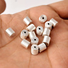 Silver Plated Cylinder Barrel Brushed Spacer Beads For Jewelry Making S-6mm 25Pc
