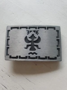 Hebilla de cinturón vintage plateada de indio nativo americano con incrustación negra tribu suroeste - Imagen 1 de 2