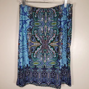 Sunny Leigh Large Multicolor Paisley Knee Length Skirt Elastic Waist 32" x 23" - Picture 1 of 4