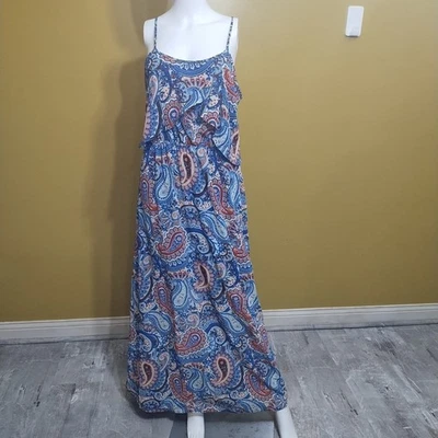 Maxi Vestido Xhilaration Tirantes Transparente Paisley Volantes Línea A L Boho Costa Playa Foto 1 de 4