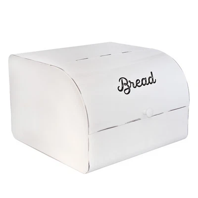 Caja de pan blanca grande; cubo de pan de encimera de tamaño familiar esmaltado de granja Foto 1 de 4