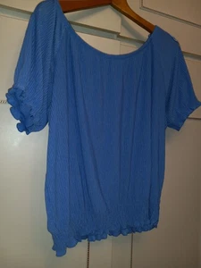 Gorgeous Blue Easy Care On Off Shoulder Bardot Top Size 14 Papaya - Picture 1 of 3