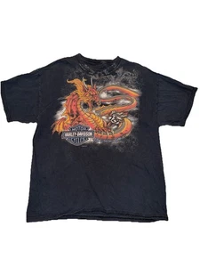 Vintage 2008 Harley, Davidson Dragon, Y2K Double Sided Black T-Shirt, Size M - Bild 1 von 4
