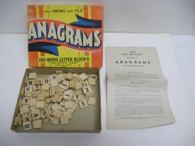 Vintage Milton Bradley ANAGRAMS 4288 Game with Rules, 180 Wood Blocks and Box - Image 1 of 4