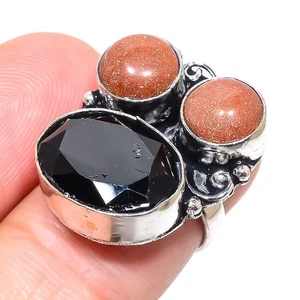 Black Spinel, Goldstone Gemstone Fashion 925 Sterling Silver Jewelry Ring 6" c62 - Picture 1 of 5