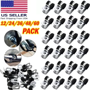 60PCS 3/16" P Clip Metal Fuel Pipe Clamps Rubber Line Brake Clip Hose Mounting - Picture 1 of 19