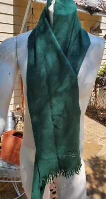 cachecol vintage Pierre Cardin Paris clássico verde macio masculino gola de lã fina  - Imagem 1 de 4