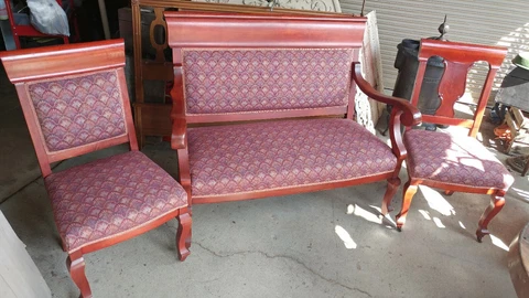 Parlor Set - Settee Bench Couch and 2 Chairs - Rose Wood - Excellent Cover
