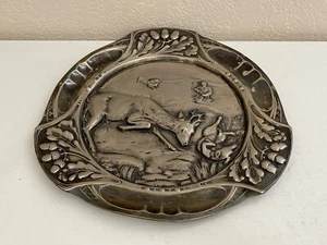 Antique German Bavarian Silver Plated Wall Plaque Plate Deer Stag Hunting Scene - Picture 1 of 14