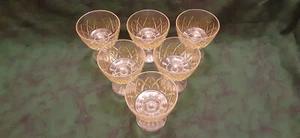 6 Vintage Sorbet/Dessert Glasses Stemware Set Clear w Yellow Flower Design 4 oz - Picture 1 of 7