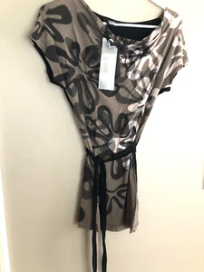 NWT PIANURA STUDIO Abstract Tan & Black Tie Blouse $155 Size S/XS - Picture 1 of 2