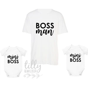 Boss Man And Mini Boss Twins T-Shirt Set, Dad To Twins, Twinning, Father's Day - Picture 1 of 5
