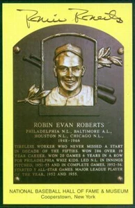 091, Original Autograph of Robin Roberts (1), HOF Plaque Postcard, Phillies - Picture 1 of 3