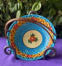 VTG MARUHON WARE 1930s  Bonbon  Majolica Floral Basket Cane Handle -Japan