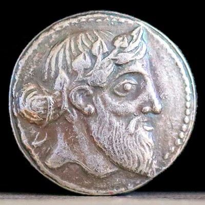 460 BC Ancient Greek Coin Bearded head of Dionysos Silver Tetradrachm 20mm - Image 1 of 2
