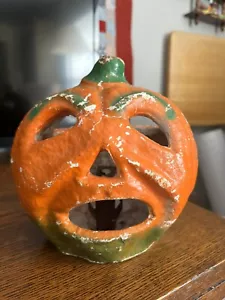 Very Rare Antique Paper Mache Halloween Jack-O-lantern Pumpkin - Picture 1 of 12