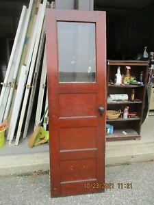VINTAGE INTERIOR DOOR WITH  GLASS HORIZONTAL PANELS STAINED 24 X 75 CAN SHIP
