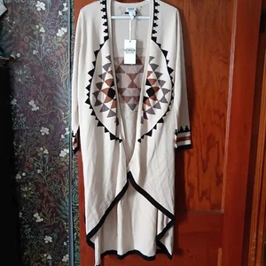 Monroe & Main Damen L hellbraun Azteken Southwestern lange Sweeping Strickjacke vorne offen - Bild 1 von 9