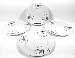 Pier 1 Imports Mod Petal Dinner Plates 11" White Tri Floral Design - SET OF 4 - Picture 1 of 5