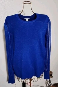 Cato Royal Blue Sweater, Sheer Sleeves Metallic Accent Throughout ~ Sz 22/24 NWT - Picture 1 of 3