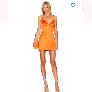 SUPERDOWN- Nicole Vibrant Orange Satin Slip Dress Small - Picture 1 of 5