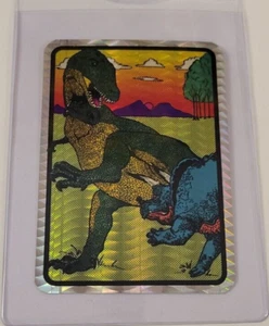 TRICERATOPS vs T-REX Dinosaur 1990s PRISMATIC Prism VENDING MACHINE STICKER CARD - Picture 1 of 3
